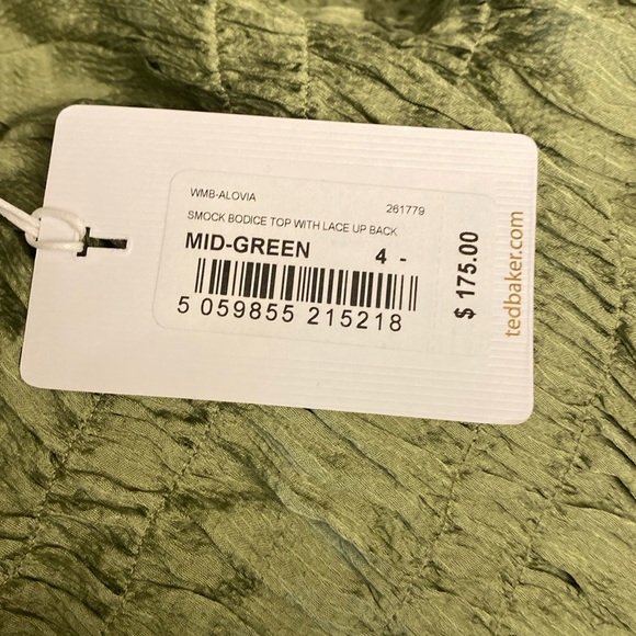 NWT Ted Baker London Alovia Smock Bodice Top Lace Up Back Size 4 Mid-Green - Picture 4 of 7